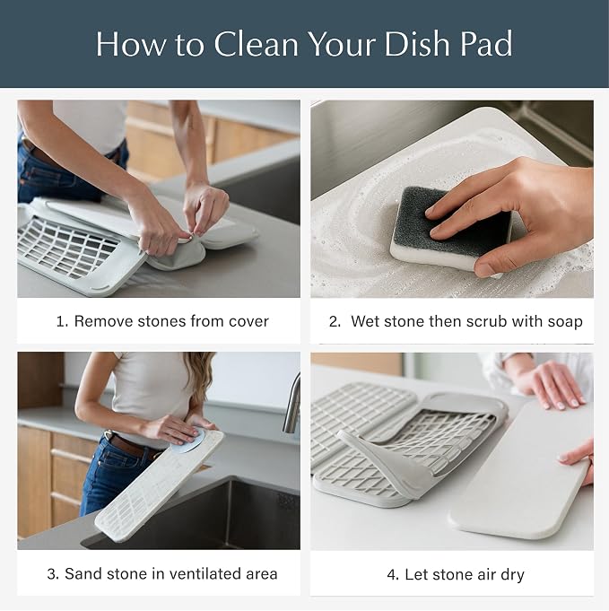 Dorai Home Collapsible Dish Drying Rack with Stone Dish Pad - Kitchen Counter Set with Diatomaceous Earth Stone Dish Mat for Quick Drying - Space-Saving Design - Large 24.6" x 16.5", Slate - Image 7