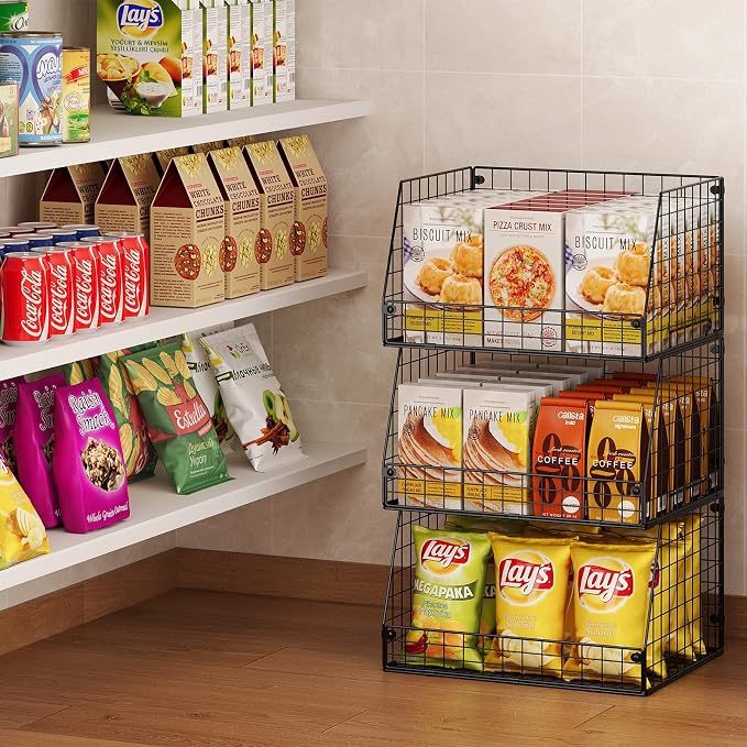 Jakyitvi 3 Pack XXL Stackable Wire Baskets, Large Storage Bins for Onion, Potato, Vegetable, Fruit, Snack, Pantry Baskets for Kitchen Cabinet Countertop, Pantry Organizers and Storage Solutions - Image 6