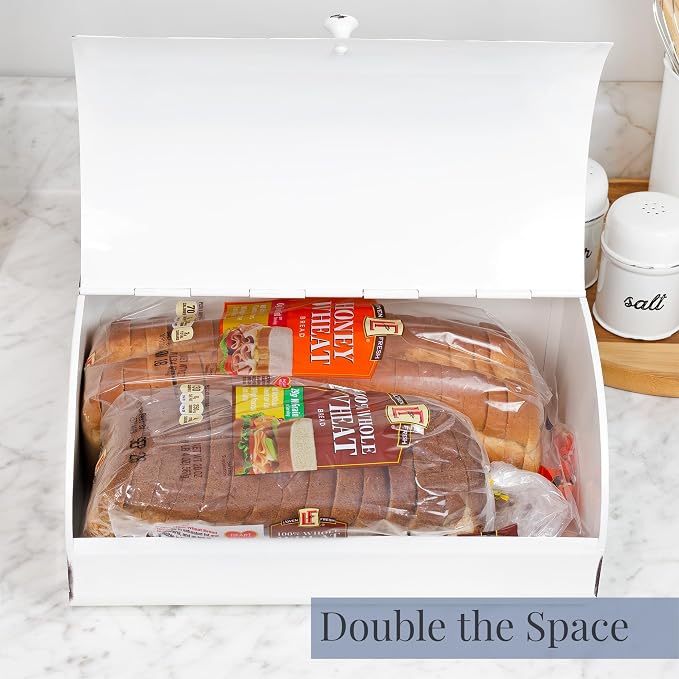 AuldHome Design Rustic White Bread Box; Farmhouse Vintage Enamelware Countertop Bread Bin - Image 2