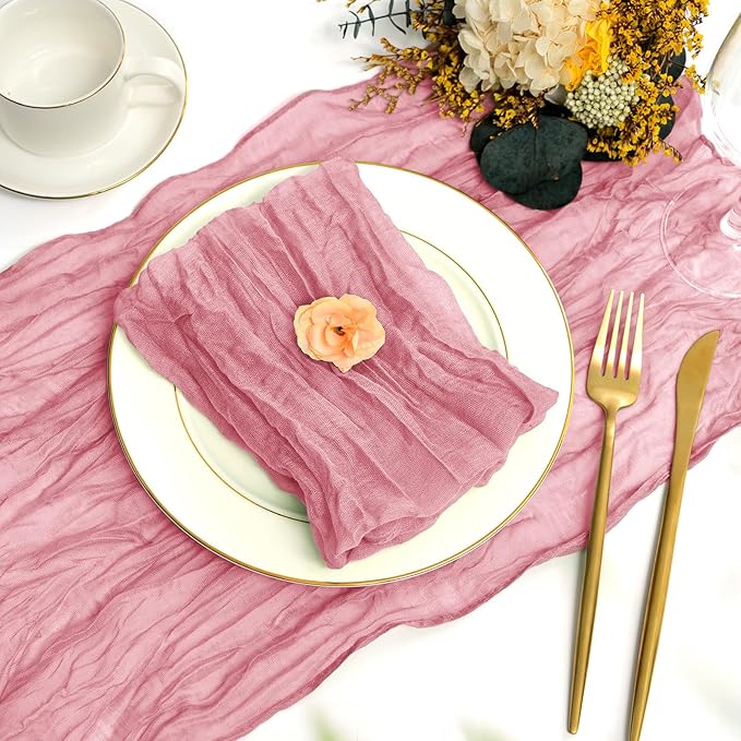 fani 60 Pack Gauze Cheesecloth Napkins, 20 x 20 in, Dusty Rose | Wrinkled Table Napkins, Soft Cotton, Rustic Decorative, Weddings, Party, Dinner Table, Everyday Use - Image 3