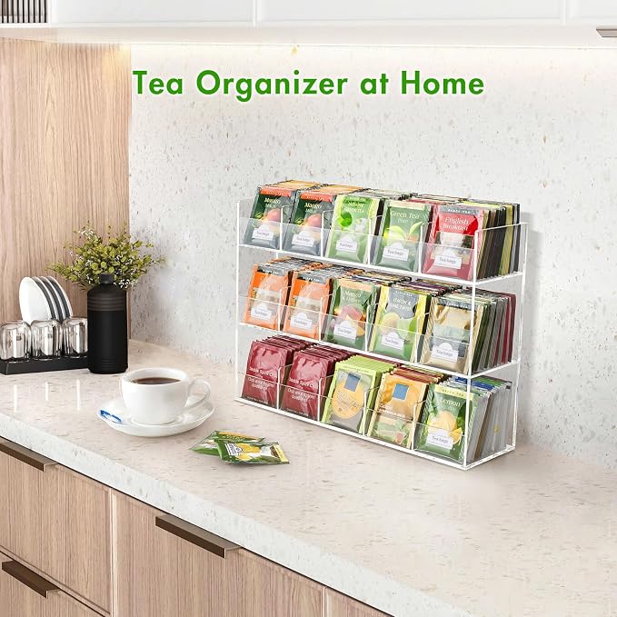 BEYGORM Acrylic Tea Bag Organizer for 270 Tea Packets | No Assembly Required Display Holder for Countertop, Vertical Tea Bag Caddy for Cabinet, Tea bar Accessories, Teabags Storage - Image 4