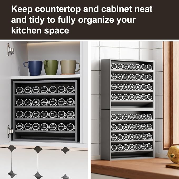 Orimade 4 Tier Spice Rack Organizer for Cabinet, Freestanding Bamboo Seasoning Rack for Countertop, Cupboard, Pantry, Kitchen, 13.18 x 4.13 x 12.2 inches(Spice Jars Not Included), Grey - Image 2