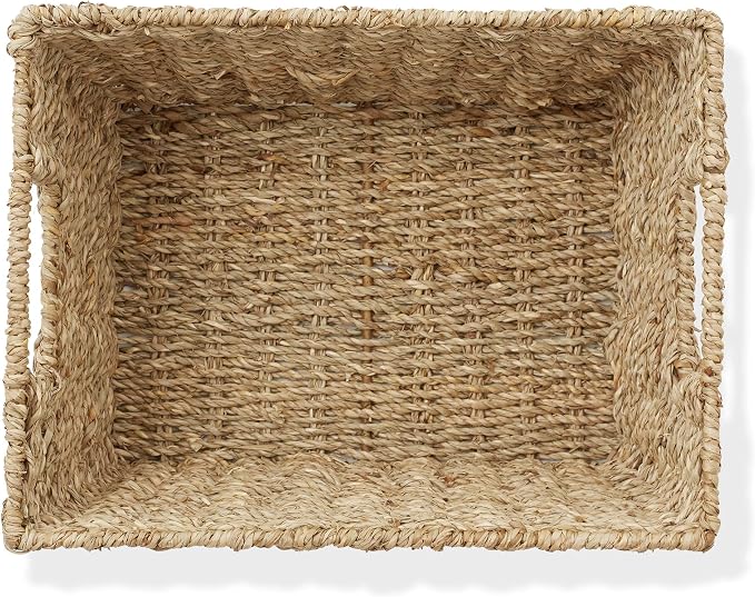 Casafield Set of 4 Seagrass Hyacinth Storage Baskets with Handles - Natural, Woven Storage Bins for Shelves, Blankets, Laundry Organization - Image 6