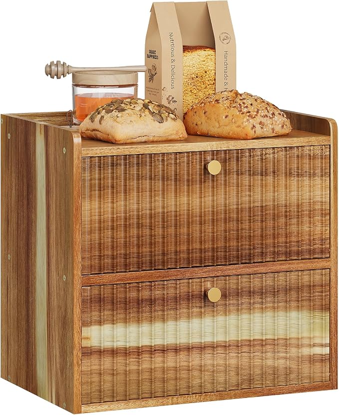 Trironsun Acacia Bread Box for Kitchen Countertop Wood Bread Storage Container Bin Double Layer BreadBox Farmhouse Large Capacity Food Organizer (Acacia Wood) by TrironsunHome