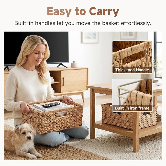 StorageWorks Wicker Baskets for Storage, Wicker Storage Baskets, 1-Pack | Water Hyacinth Wicker Storage Baskets for Shelves, Large Wicker Baskets for Organizing, Woven Basket for Storage,Large Basket - Image 4