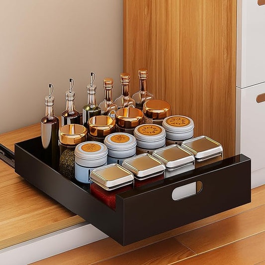 21'' Deep Pull Out Cabinet Organizer, 10'' Wide Sturdy Pull Out Drawers for Face Frame or Frameless Cabinets Adhesive, Slide Out Shelves for Pantry,Kitchen, Bathroom and Living Room by bealy