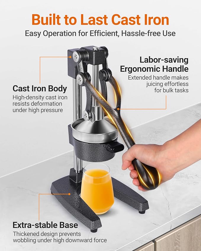 Heavy Duty Cast Iron Manual Juicer, Professional Citrus Press Squeezer for Orange, Pomegranate, Lemon & Lime, Commercial Hand Press Juicer with 304 Stainless Steel Cup - Image 3