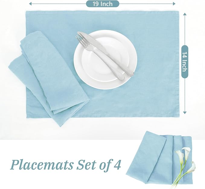 Linen Placemats 14x19Inch Set of 4,100% Linen Placemats Natural Rustic Tablemats for Easter,Mother's Day,Summer,Handcrafted from European Flax(Baby Blue) - Image 4
