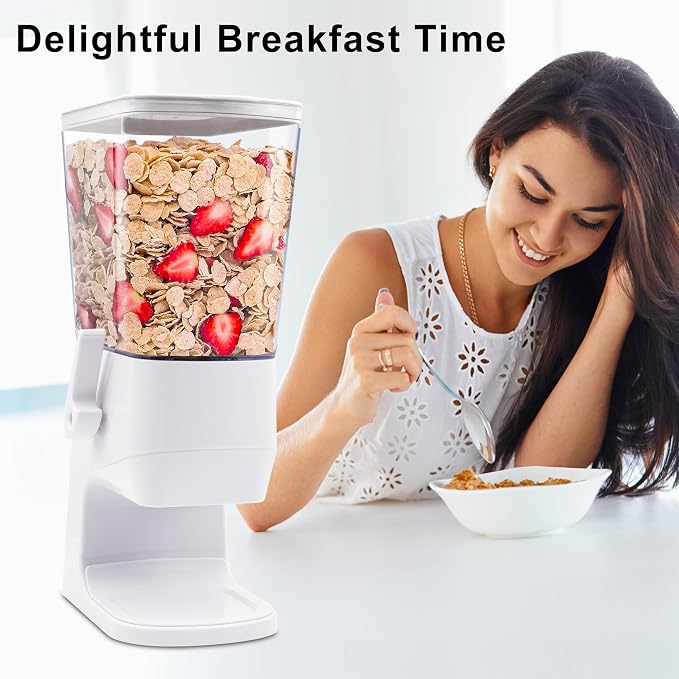 Cereal Dispenser Countertop,Cereal Containers Storage Snack Dispenser for Pantry, 3.2L Dry Food Dispenser for Grains, Nuts, Snack,Oatmeal, Pet food, White, 1Pc - Image 5