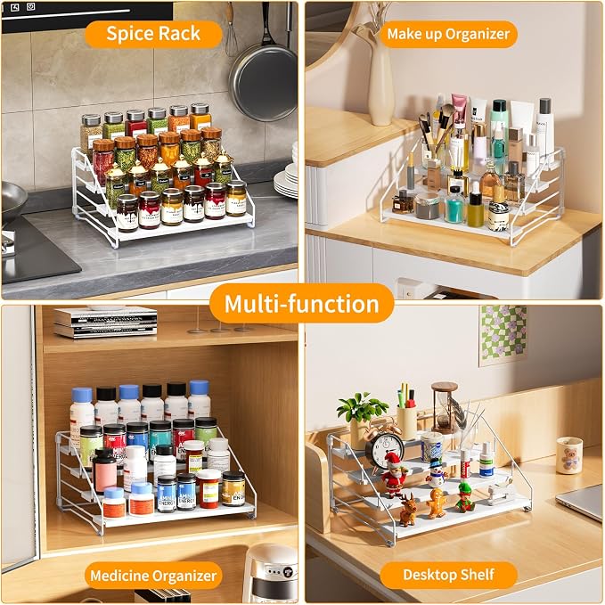 Spice Rack Organizer for Cabinet, Depth Adjustable 4 Tier Spice Rack,1 Pack | White, Metal Spice Organization for Cabinet, Easy Visibility, Tiered Spice Rack Perfect for Cabinet, Pantry and Countertop - Image 7