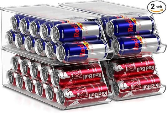 Sorbus Skinny Soda Can Organizer for Refrigerator - Stackable Slim Can Holder Dispenser with Lid for Fridge, Pantry, Freezer - BPA-Free, Clear Design, Drink Organizer for Fridge (4-Pack) by Sorbus
