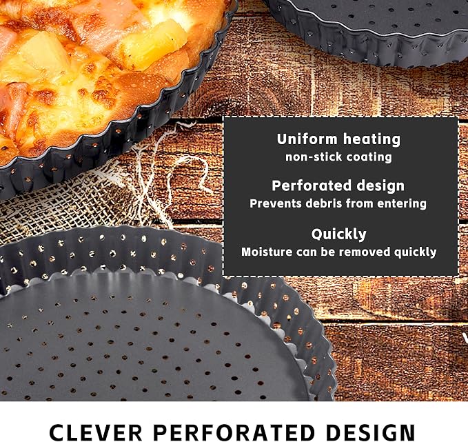 2Pack Non-Stick Quiche Tins with Loose Base 20cm, Perforated Quiche Dish with Loose Base, 8 inch Tart Tin Removable Bottom, Round Flan Dish with Removable Loose Bottom - Image 5
