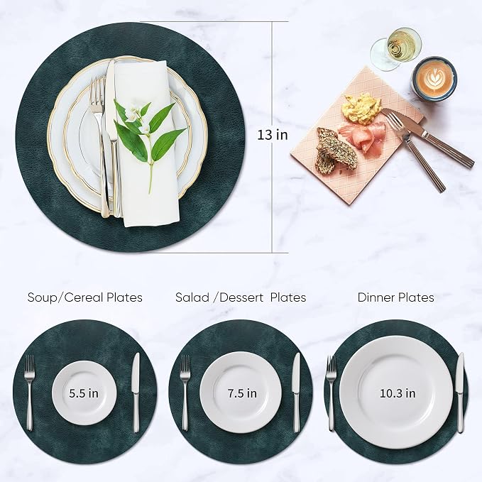 ADRIMER Placemats, Heat Resistant Round Placemats Set of 6 Washable, Waterproof Table Mats, Wipeable Faux Leather Place Mats for Kitchen, Dining Room, Dark Blue - Image 3