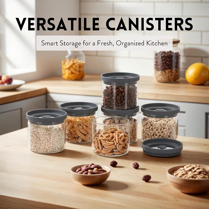 Glass Canisters with Airtight Lids Set of 6 (17.5 oz) - Borosilicate Glass Jars for Overnight Oats, Meal Prep & Pantry Storage, Stackable, BPA-Free, Dishwasher Safe Kitchen Containers - Image 2