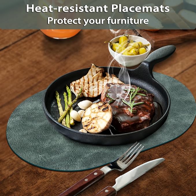ADRIMER Placemats, Heat Resistant Oval Placemats Set of 12 Washable 12 x 17 Inch, Waterproof Table Mats, Wipeable Pu Place Mats for Kitchen, Dining Room, Blue & Green - Image 3