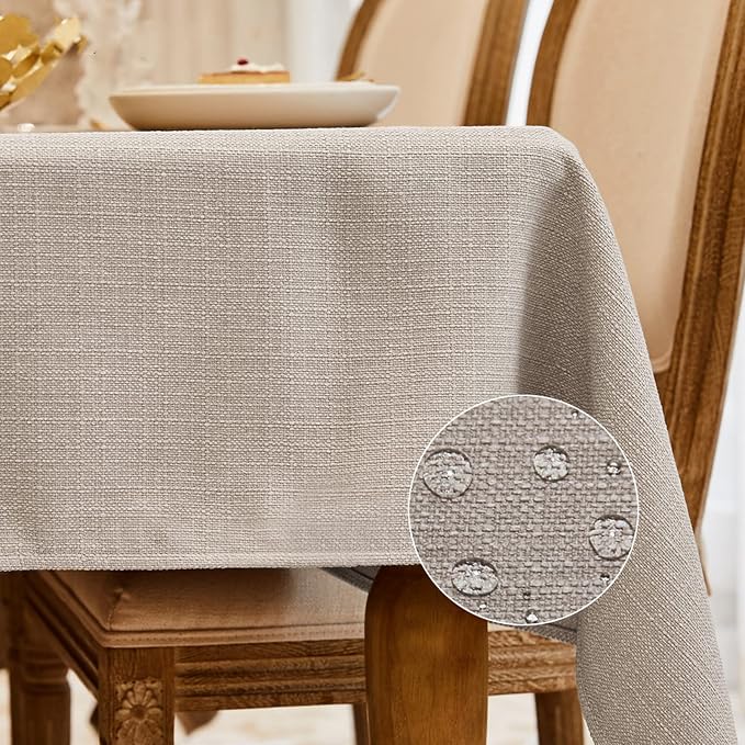 BALCONY & FALCON Rectangle Table Cloth Waterproof Beige 35"x35" | Square Washable Wrinkle Resistant Table Cloth Linen Fabric Tablecloths for Dining Party Kitchen Wedding and Outdoor Use by BALCONYFALCON