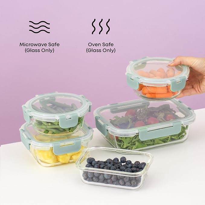 JoyJolt 24pc Borosilicate Glass Storage Containers with Lids | 12 Airtight/Freezer Safe Food Storage Containers for Pantry and Kitchen | Meal Prep Container for Lunch | Glass meal Set - Image 6