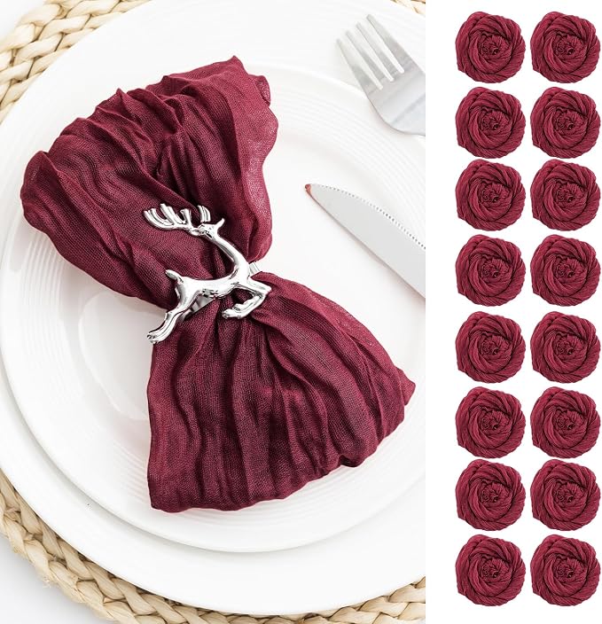 100 Pack Burgundy Cheesecloth Napkins Washable 21x21 Inches Burgundy Cloth Napkins Set of 100 Dinner Table Napkins for Wedding Bridal Baby Shower Rustic Boho Cotton Gauze Summer Party Table Decor by FoliafeelHome