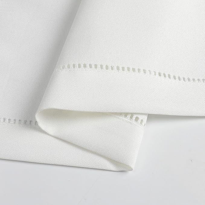 Majestic Giftware Set of 12 Polyester Napkins (NPK-HS) | White Hemstitch Trim Design Dinner Napkins Cloth | Linen Look Washable Cloth Napkins Set for Weddings, Banquets, or Restaurants (20" x 20") - Image 4