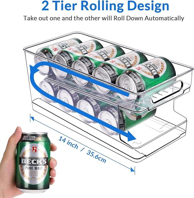Rolling Soda Can Organizer and Automatic Soda Can Organizer for Refrigerator for Beer Soda Seltzer Drink Pop Cans Holder Storage Pantry Organization - Image 7