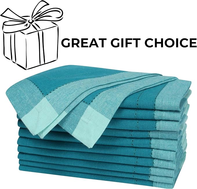 Bedding Craft Cotton Cloth Dinner Napkins Set of 12 – 20x20 Teal Multi Double Hemstitched – Machine Washable Reusable Fabric Napkins for Weddings & Dinner Tables - Image 7