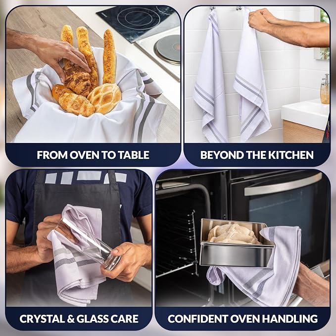 100% Cotton Kitchen Towels, Highly Absorbent Dish Towels for Kitchen with Hanging Loop, Large 20"x28" Washable Towels, Gray Shades,12 Pack - Image 9