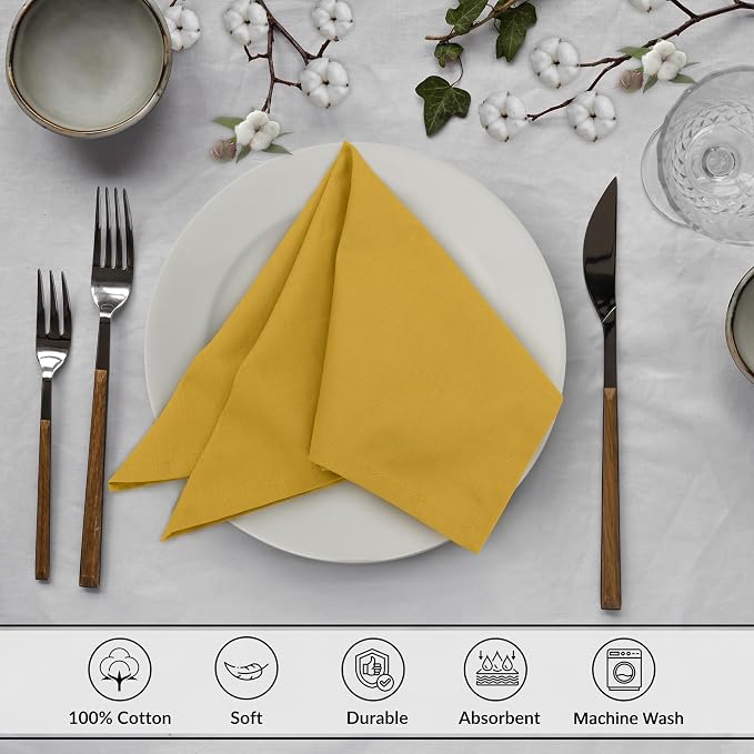 Ruvanti Cloth Napkins Set of 12, 18x18 Inches, 100% Cotton, Washable, Soft & Absorbent, Perfect for Wedding, Christmas, ‎Thanksgiving Dinners - Spicy Mustard - Image 3