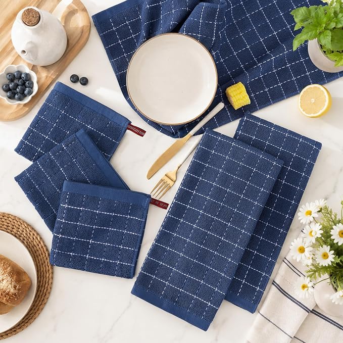 Kitinjoy 100% Cotton Terry Kitchen Dish Cloths, 12”x 12”, 8-Pack, Navy Blue | Ultra Soft and Absorbent Dish Towels for Kitchen, Suitable for Drying and Washing Dishes - Image 3