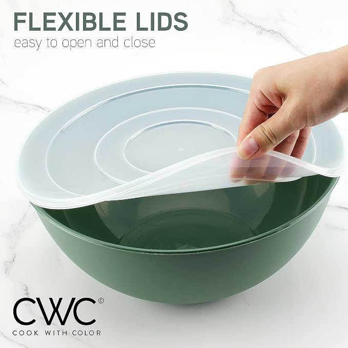 COOK WITH COLOR Mixing Bowls with Lids - 12 Piece Plastic Nesting Bowls Set includes 6 Prep Bowls and 6 Lids, Microwave Safe Mixing Bowl Set, Sage - Image 3