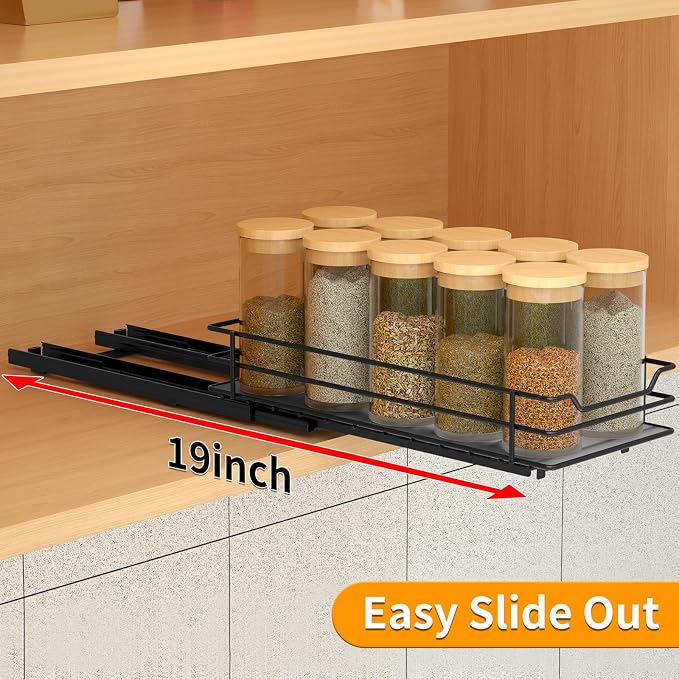 BOIVSHI Pull Out Spice Rack Organizer for Cabinet, Heavy Duty Slide Out Spice Rack Organizer for Kitchen Cabinets and Pantry, Fits Spices, Sauces, Canned Food (4.5''Wx10.5''Dx2.5''H) - Image 5