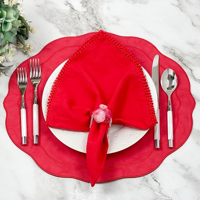 Cotton Napkins with Hand-Knotted Trim, Set of 4 – Lovely Reusable Cloth Napkins for Dining, Weddings, Birthday Gift, Summer, 22 x 22 Inch, Red - Image 5
