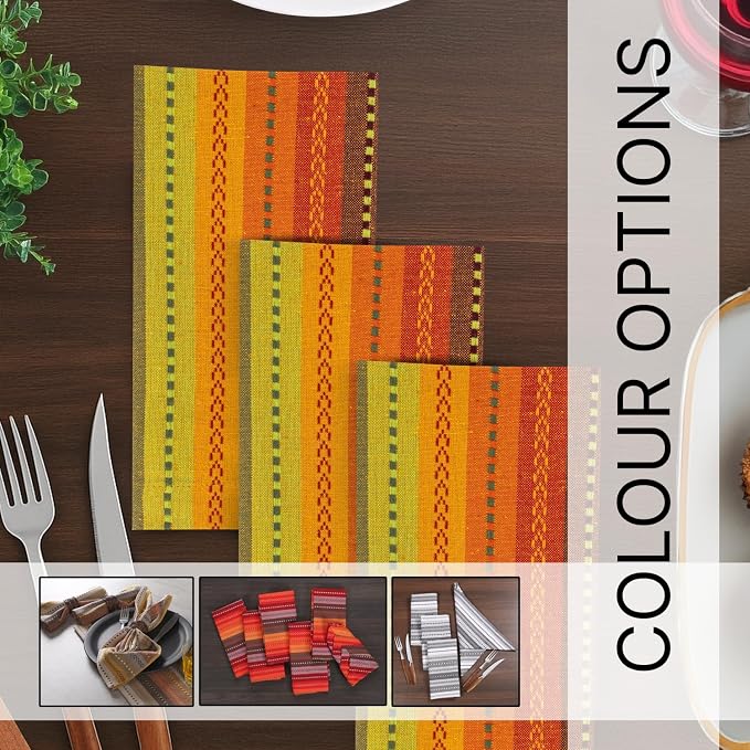 LFH Home Cotton Rich Cloth Salsa Napkin Set of 6 Washable Soft Durable Striped Table Napkins for Dining Wedding, Daily Use Reusable Eco-Friendly Napkins for Elegant Table Settings(18x18)-Orange - Image 3