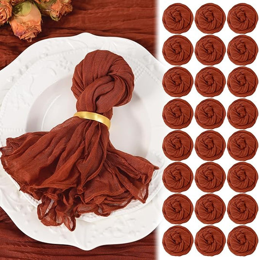 50 Pack Terracotta Cheesecloth Napkins 20"x20" Boho Washable Cloth Napkins Set of 50 Wrinkled Cheese Cloth Napkins Gauze Dinner Table Napkin for Wedding Party Baby Shower Birthday Decor by Showgeous