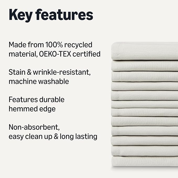 Amazon Basics Reusable Stain and Wrinkle Resistant Cloth Napkins, 17 x 17 inches, White, 12 Count (Pack of 4) - Image 2