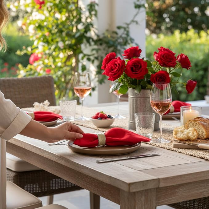 Linen Napkins –100% French Flax – Stonewashed Pure Linen Cloth Napkins - Size 18 Inch x 18 Inch – Set of 4 (Rich Red) - Image 4