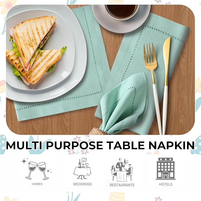 Bedding Craft Cotton Cloth Dinner Napkins Set of 12 – 18x18 Bird Egg Gray Hemstitched – Machine Washable Fabric Napkins for Weddings, Thanksgiving, Christmas & Daily Dining - Image 5