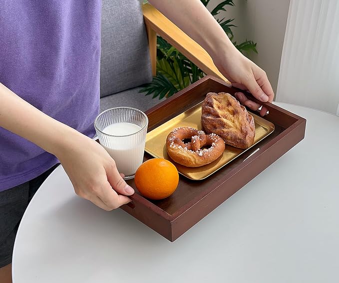 Serving Tray with Handles, 13" x 8.7" Bamboo Tray | Serving Platter for Coffee Table, Tray for Bed, Couch, Ottoman, Kitchen Counter, Rustic Home Decor & Entertaining Essentials - Image 7