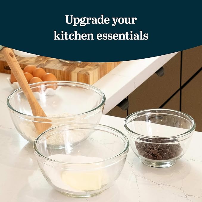 Libbey Baker's Basics 3-Piece Glass Mixing Bowls Set - Clear Bowls for Baking, Prep, Serving & Storage - Microwave, Oven, Freezer and Dishwasher Safe - Image 2