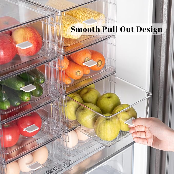 Clear Acrylic Stackable Storage Drawers, Plastic Refrigerator Organizer Bins with Handles for Undersink, Cabinet, Fridge, Closet, Pantry, Office, Bathroom, Kitchen(6 Pack) - Image 5