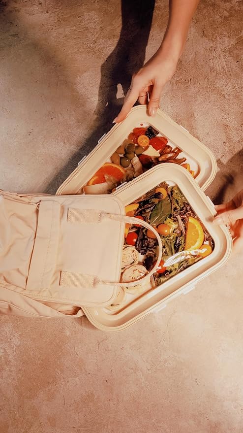 Crudités Portable Stretch-Lid Snack Tray, Rectangle 2-Pack, Cream White - Image 7