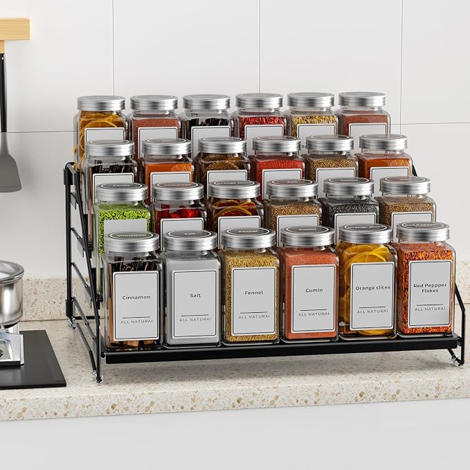 BOIVSHI 4 Tier Spice Rack for Cabinet, Spice Rack Organizer, Depth Adjustable Spice Holder for Countertop, Cupboard, Pantry, Seasoning Shelf, Metal, Black (1 Pack) - Image 7