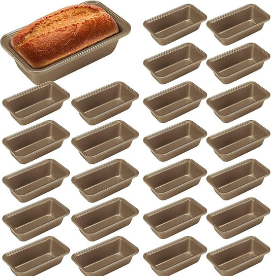 Uiifan 24 Pack Mini Loaf Pans, 6.1 x 3.3 x 2.1 in, Gold | Non Stick Small Bread Pans, Rectangle Banana Bread Tins, Tiny Carbon Steel Baking Pan, for Halloween Baking, Picnics, Party by Uiifan