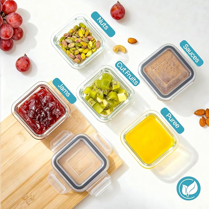 Vtopmart 5Pack 5oz Small Glass Storage Containers Set With Lids, Grey | Glass Meal Prep Food and Sauce Container Sets with Snap Airtight Lid for Microwave, Oven, Freezer and Dishwasher, BPA Free - Image 3