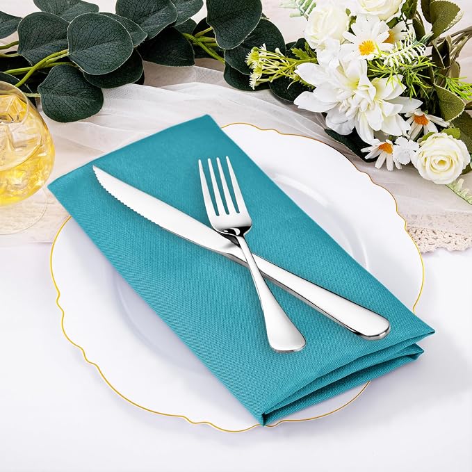SuperO Set of 40 Cloth Napkins 17 x 17 Inch, Polyester Solid Washable Dinner Napkins with Hemmed Edges,Great for Restaurant, Wedding and Party(Peacock Blue) - Image 2