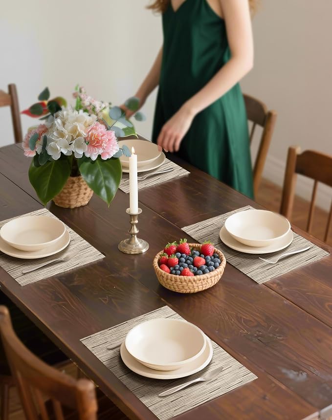 Leetaltree Light Brown Placemats Set of 4 - Heat Resistant Non-Slip Place mats for Dining Table, Washable Durable PVC Vinyl Woven Table Mats（Light Brown, 4） - Image 3