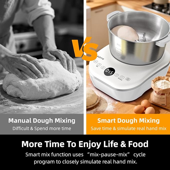AIZIYO DoughChief, 5.3QT Dough Maker, Dough Mixer with Ferment Function, 304 Stainless Steel Bowl, Removeable lid, Face-up Touch Panel, Electric Stand mixer for Pizza, Bread, Pasta & Mochi - Image 3