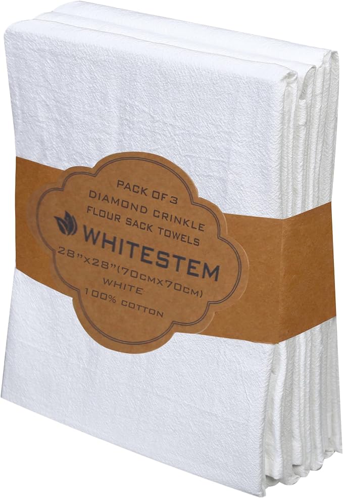 Flour Sack Towels 28” x 28” – Pack of 3 Cotton Kitchen Towels, Kitchen Dish Cloth and Cotton Tea Towels for Cleaning & Drying, Highly Absorbent for Baking & Bread Proofing - White by WHITESTEM
