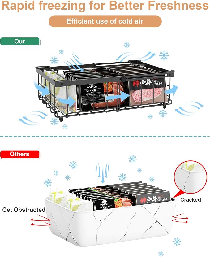 UMDONX 2-Pack Expandable Stackable Large Freezer Storage Boxes | Adjustable Sizes From 11.4 Inches to 17.9 Inches, Suitable for 10-20 Cubic Foot Freezers, Black - Image 7