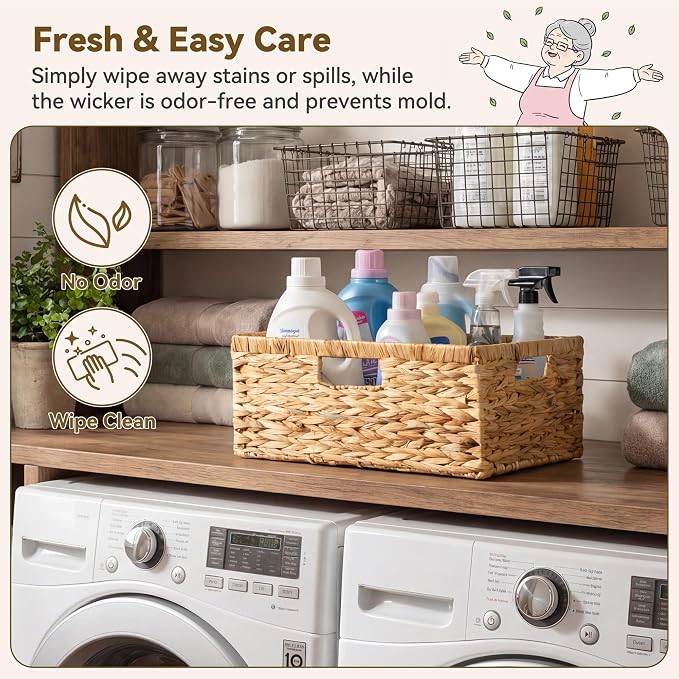 GRANNY SAYS Wicker Baskets with Handles,Large Wicker Storage Baskets,1-Pack | Water Hyacinth Woven Baskets for Storage, Wicker Baskets for Shelves, Wicker Storage Basket, Rectangle Baskets for Pantry - Image 4