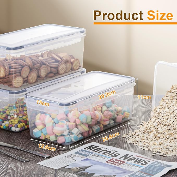 VINATO 3.2L Kitchen Storage Box - Set of 4, Airtight Plastic Food Storage Jars with Lids for Cereal, Pasta, Flour - Image 2